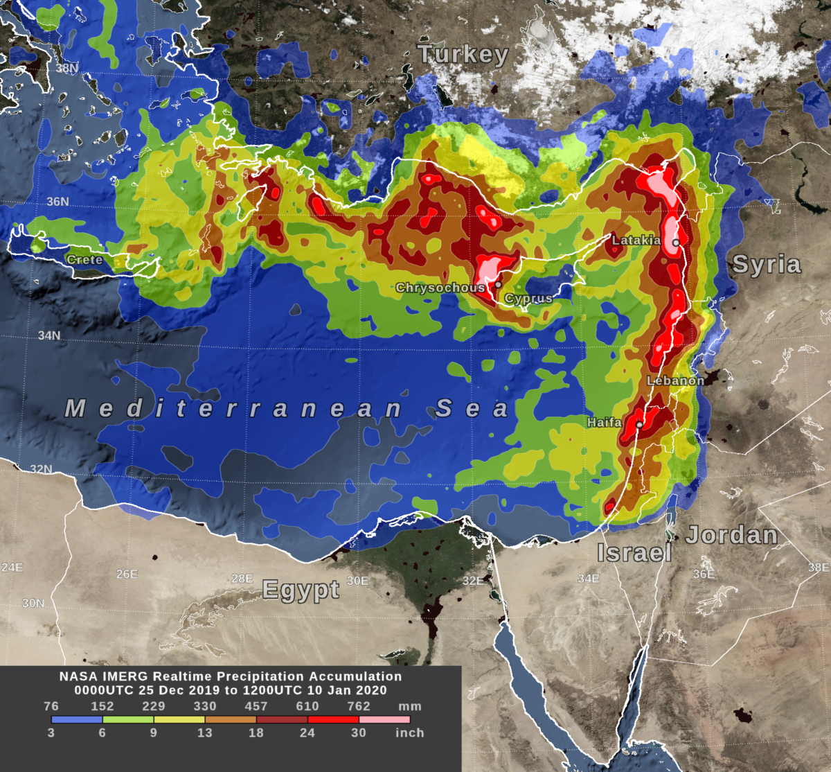 IMERG estimate of two weeks of heavy rainfall over the Mediterranean