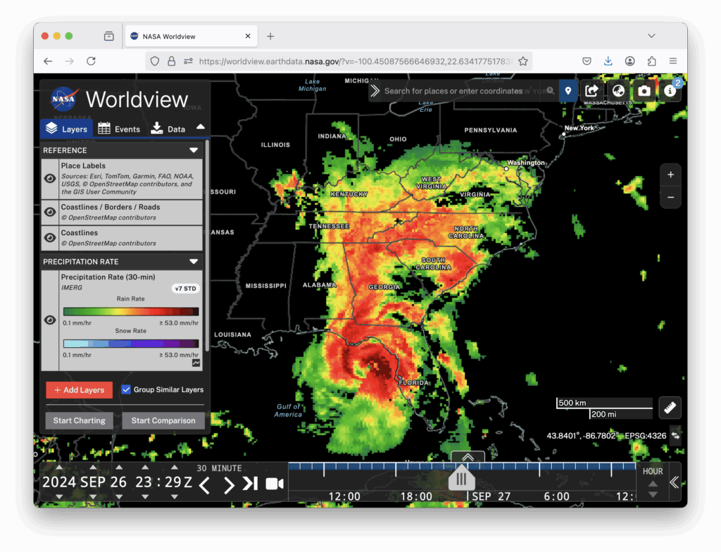 Hurricane Helene, 30-minute precipitation, 26 Sept 2024 at 23 UTC